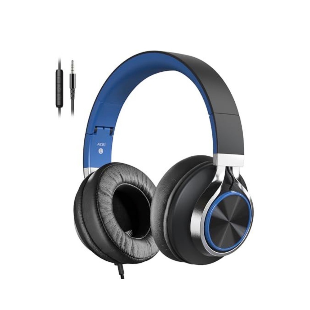 COOSII AC01 Over-Ear Headphones Wired Passive Noise Isolating Mic Black Blue